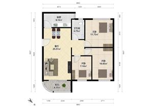小区户型;小区共有7栋.约196户..主要户型69平米2房.