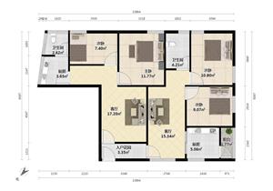鸣乐1号楼四房二厅二卫东南向