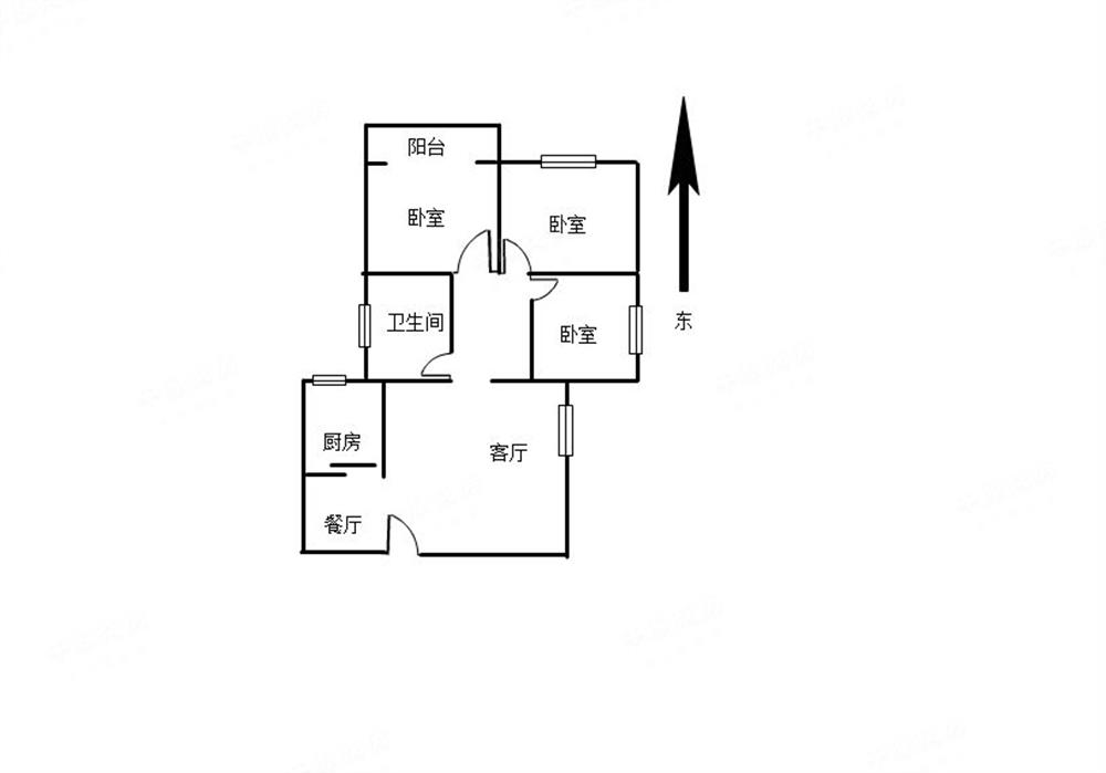 东景大厦102平方实用大3房2厅,户型方正,南向双阳台