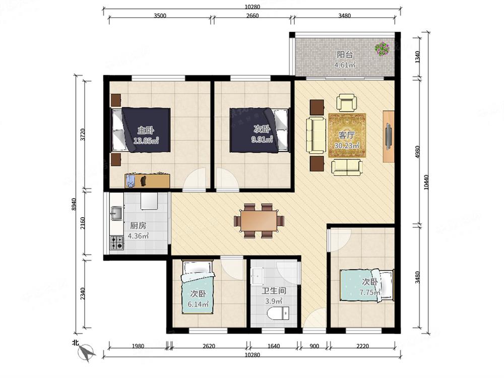 三房住家户型 通透靓丽 可以看宝安公园