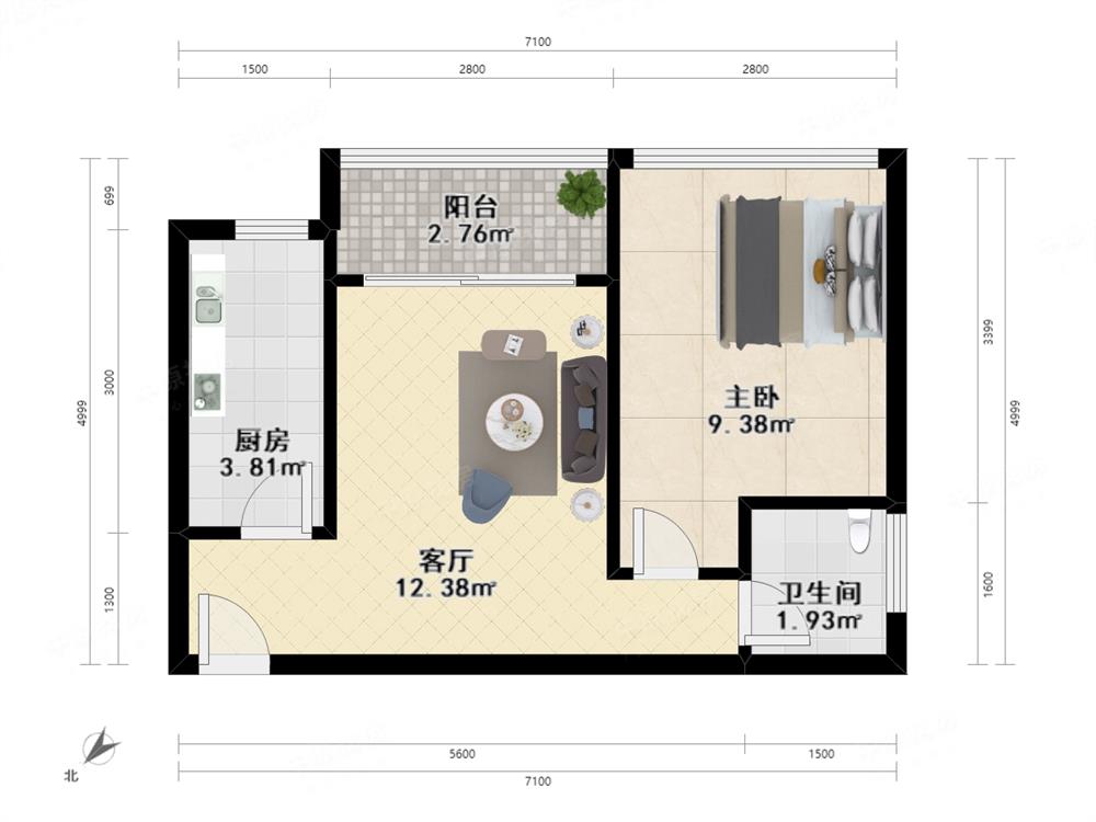 （本小区楼皇）曼海宁花园 自住一室一厅，高峰学位，户型方正